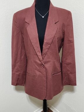 Vintage Adolfo Studio Brown Linen Blend Blazer - Size 10 - 90s Oversized Style